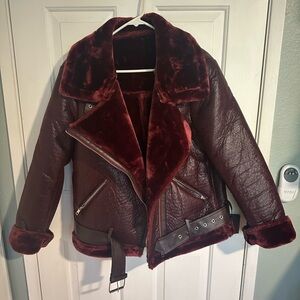 Stylish Burgundy Faux Leather Jacket